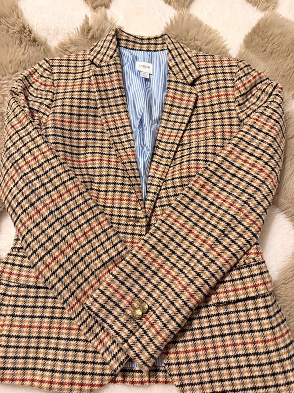 J. Crew Tan Plaid Blazer with Red and Black Windowpane